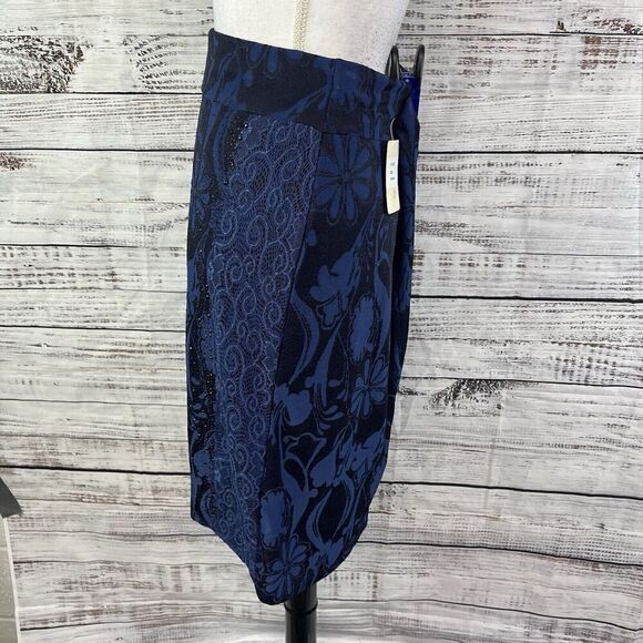 Studio West Apparel Skirt size Large Black Midnight Blue Lace Beading Pencil - Picture 7 of 9